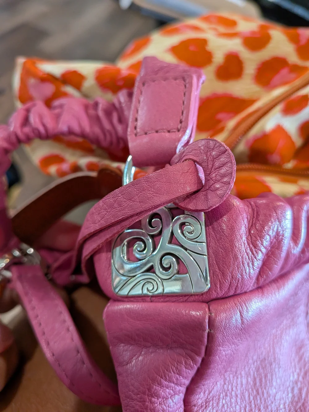 Brighton Pink Gathered Leather Hobo with Tassel 3 Way